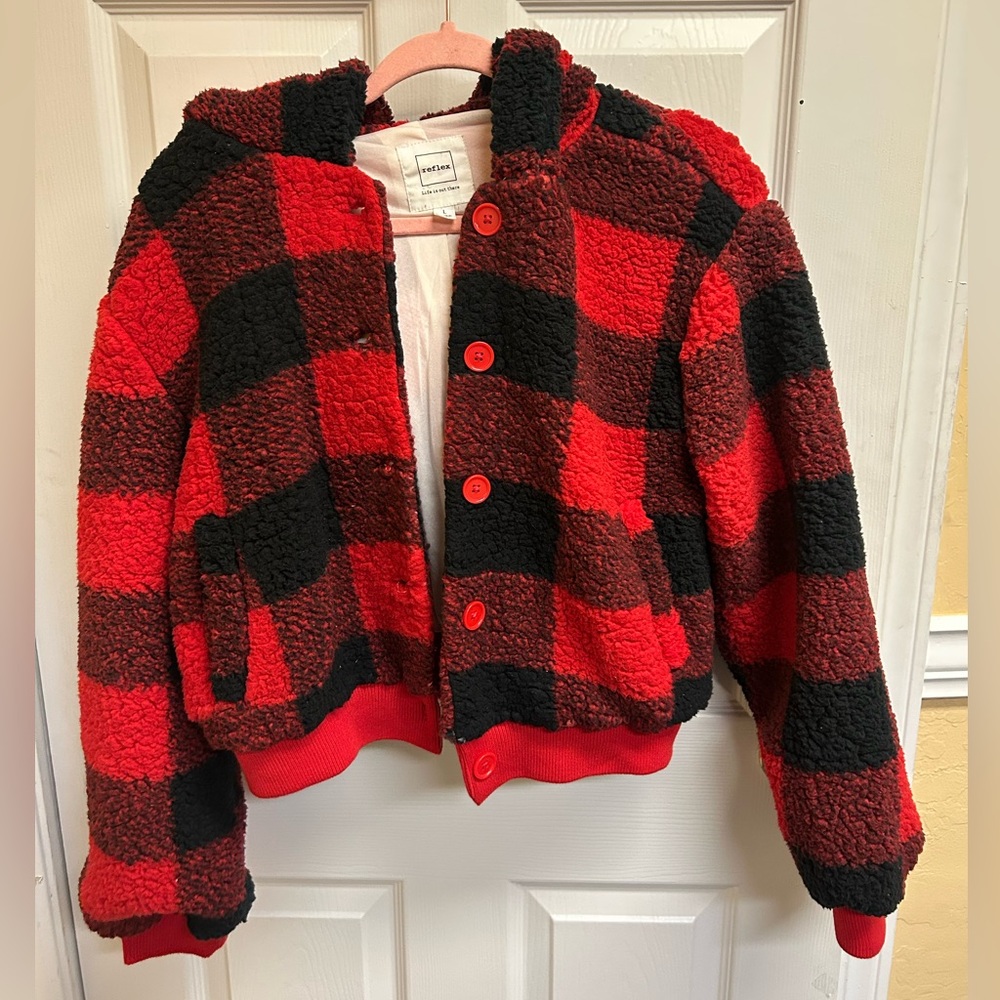 Reflex Red and Black Plaid Puffer Jacket